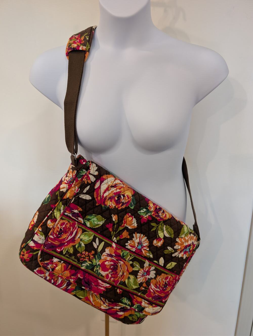 1025 - Vera Bradley Computer Crossbody Bag Brown Pink Boho